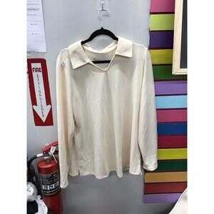 Denim & coessentials heavenly jersey long sleeve collared top large tapioca new